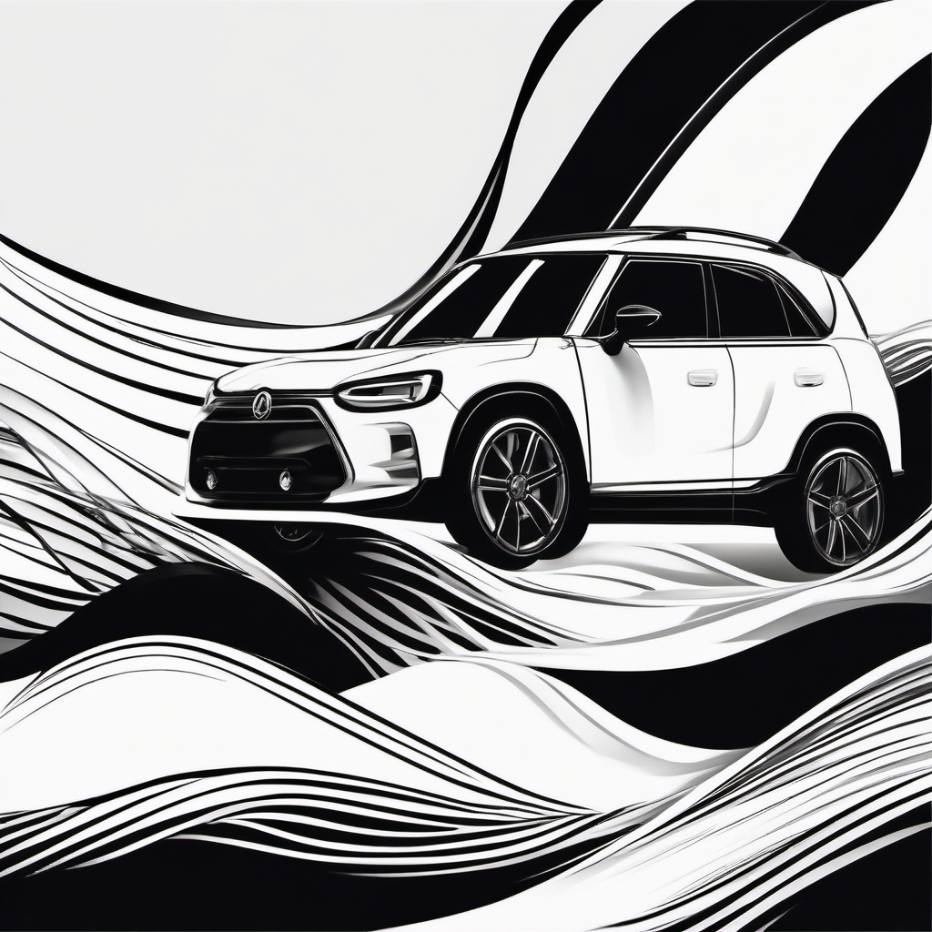 Abstract car waves ink. Dynamic energy of driving motion.  minimalist black white tattoo style