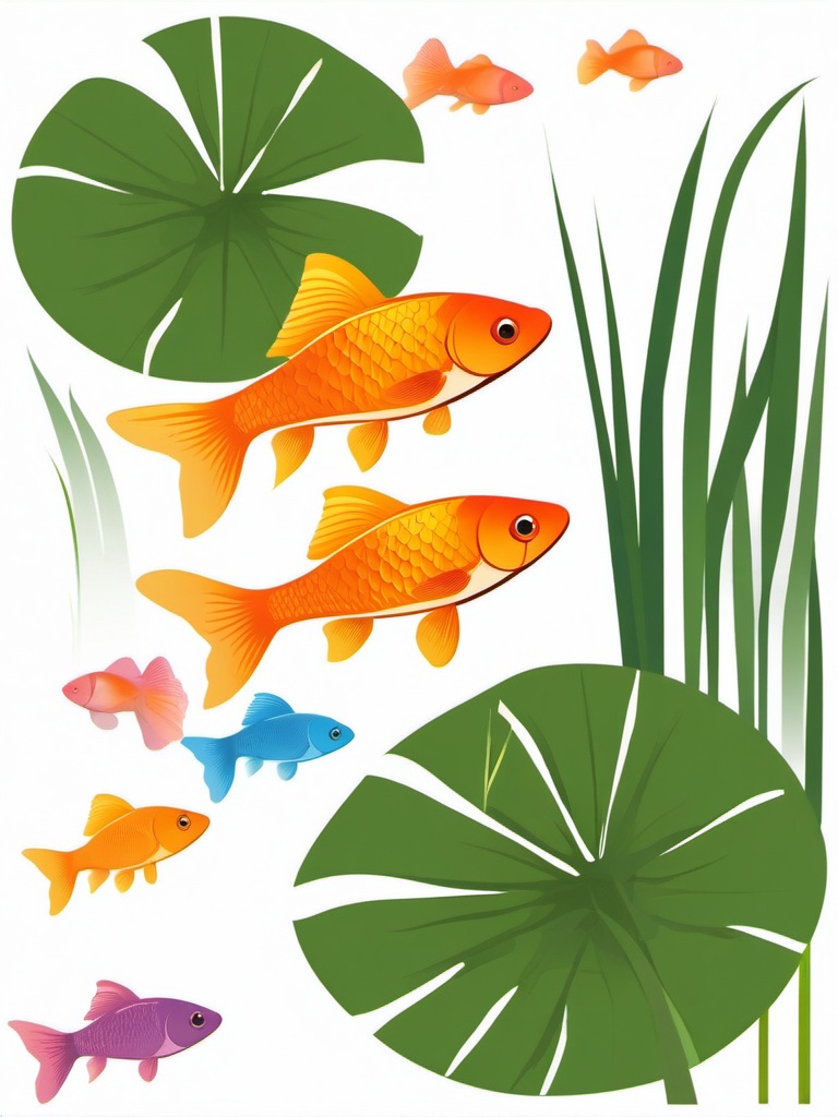 Goldfish swimming in a clear pond clipart  simple, 2d flat