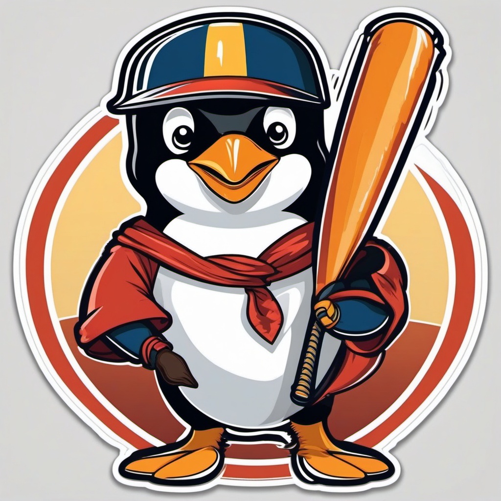 Penguin Baseball Player Sticker - A determined penguin geared up as a baseball player, ready for a home run. ,vector color sticker art,minimal