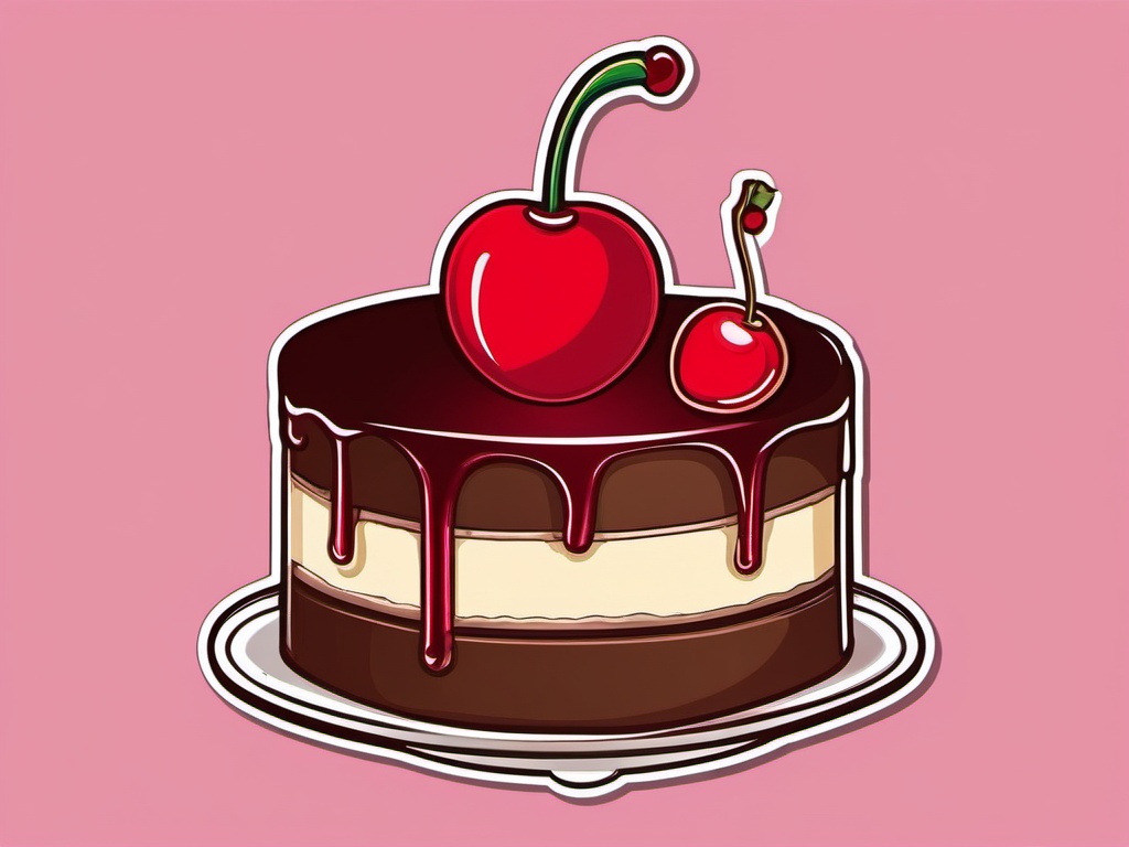 Cake Slice with Cherry Sticker - Cake slice adorned with a cherry, ,vector color sticker art,minimal