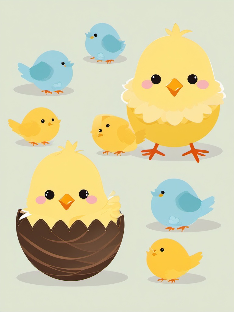 Baby Chicks clipart - Adorable baby chicks hatching, ,vector color clipart,minimal