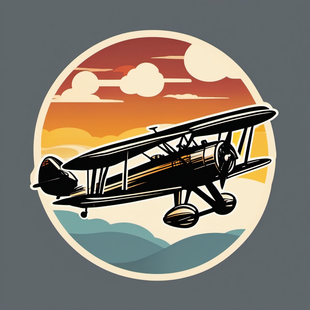 Biplane in Flight Sticker - Vintage aviation, ,vector color sticker art,minimal