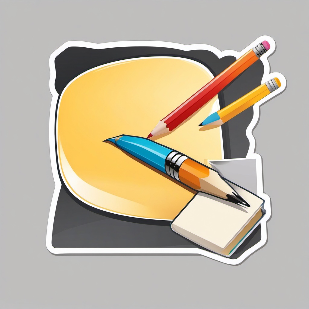 Pencil and Notebook with Pen Sticker - Pencil next to a notebook with a pen, ,vector color sticker art,minimal