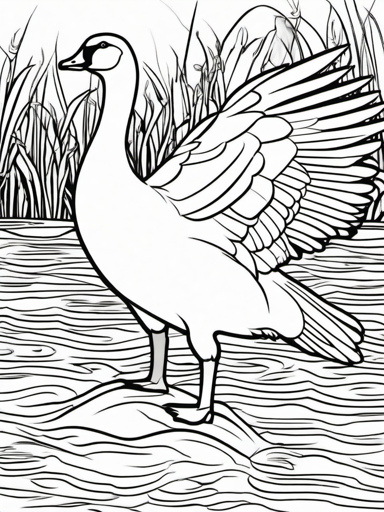 Goose Coloring Page - Honking Waterfowl Flyer  black outline printable coloring page