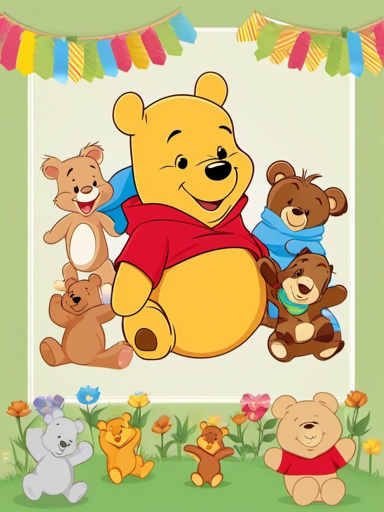 Winnie The Pooh clipart - Pooh bear with friends celebrating  vector clipart