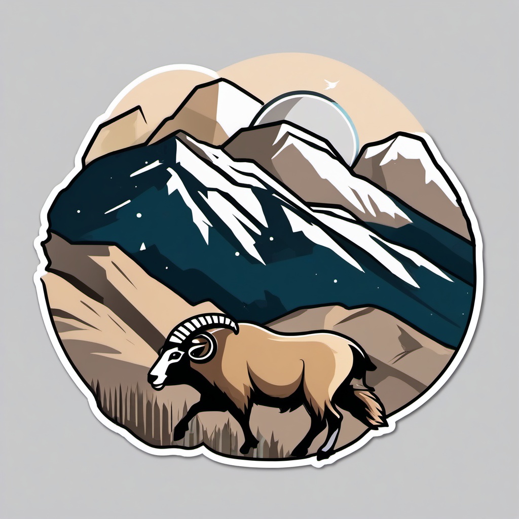 Himalayan Tahr Sticker - A Himalayan tahr navigating mountainous terrain, ,vector color sticker art,minimal