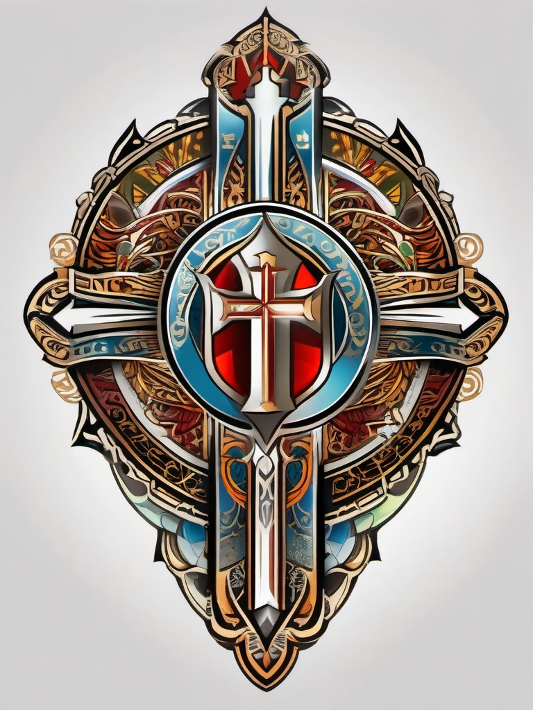 Apostles and disciples tattoo: Symbolic representation of Catholic discipleship.  color tattoo style, white background