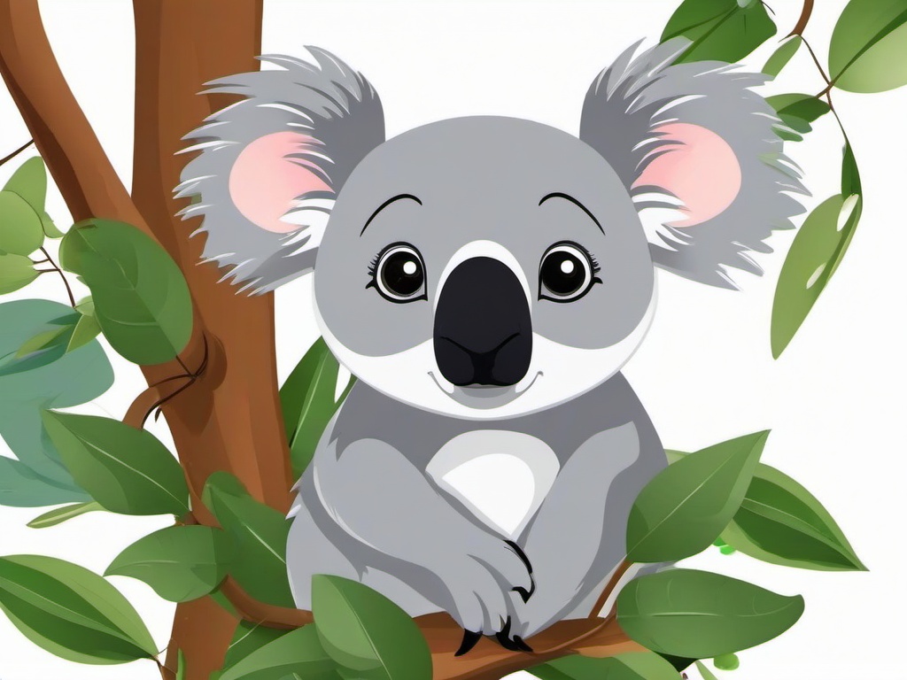 Koala Cartoon - Cartoon of koala nibbling on eucalyptus leaves  