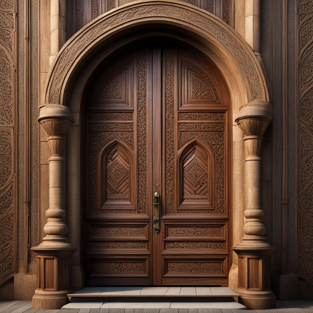 door clipart - a grandiose wooden door, adorned with intricate patterns, guarding the entrance to a medieval castle 