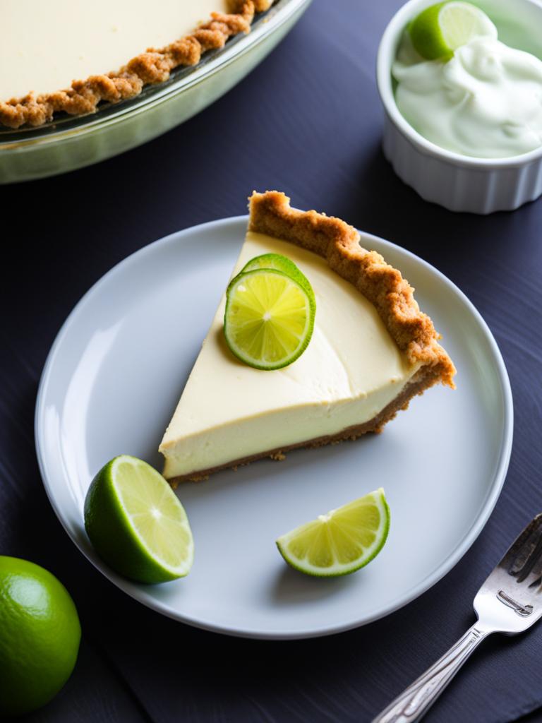 a slice of classic key lime pie, with a tangy filling and a graham cracker crust. 