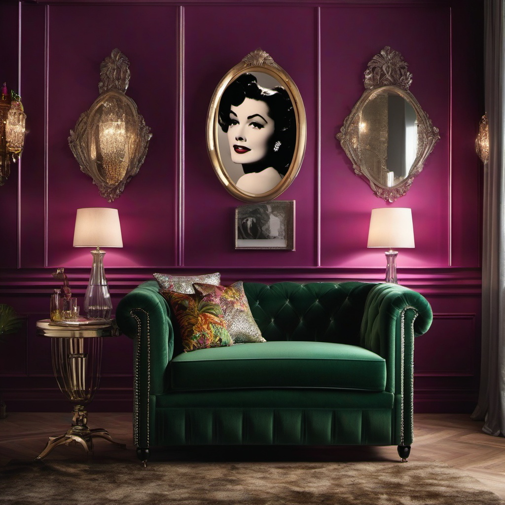 Vintage Hollywood Glamour - Add a touch of old Hollywood glamour to your living room. , living room decor ideas, multicoloured, photo realistic, hyper detail, high resolution,