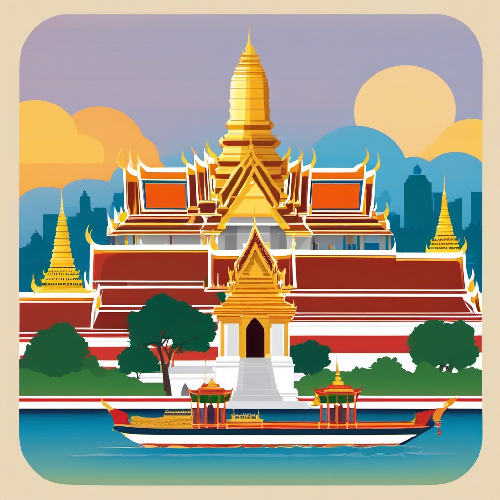 Bangkok clipart - Wat Phra Kaew and Grand Palace in Thailand, ,color clipart vector style