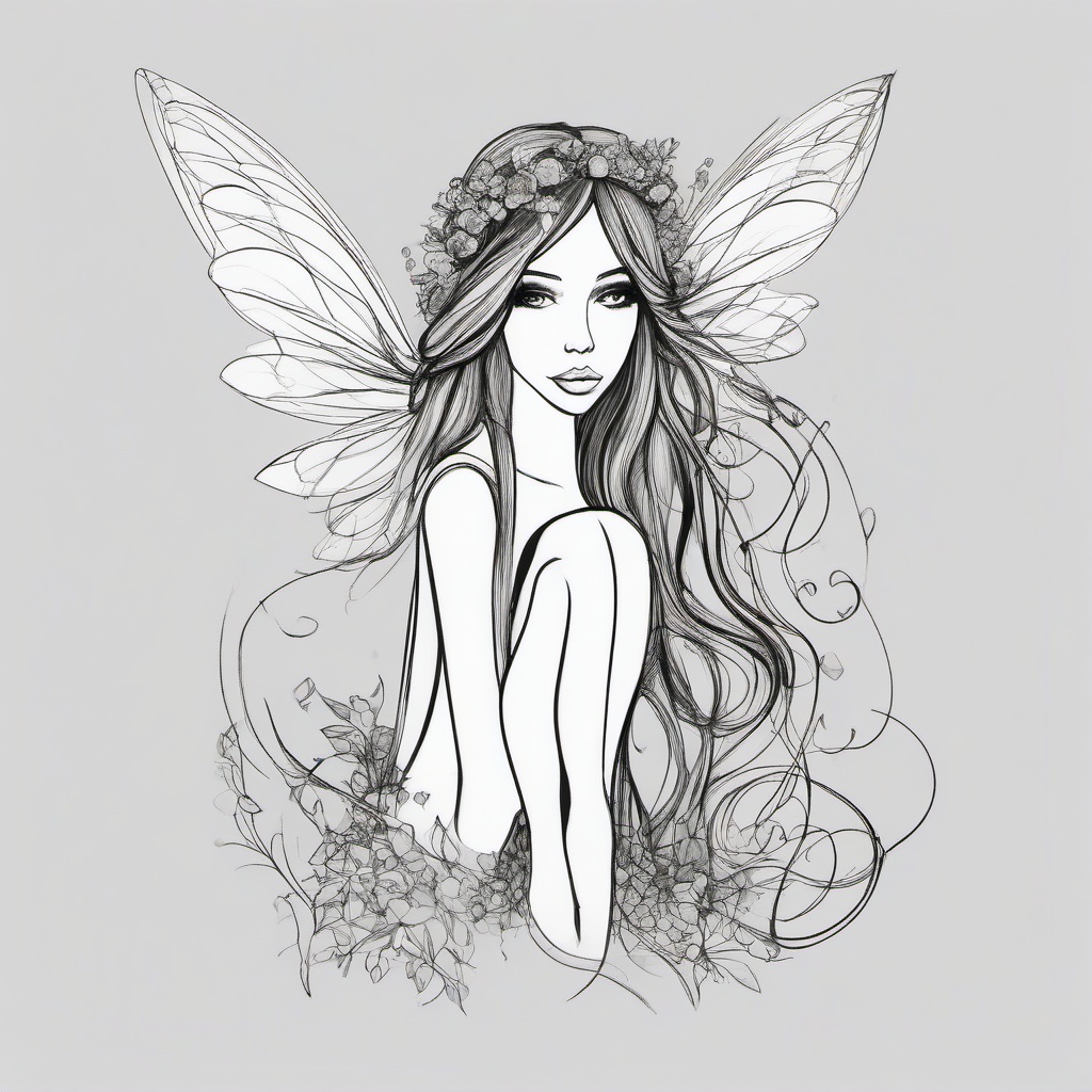 simple drawing of fairy  minimal rough sketch scribbles,doodles,black and white