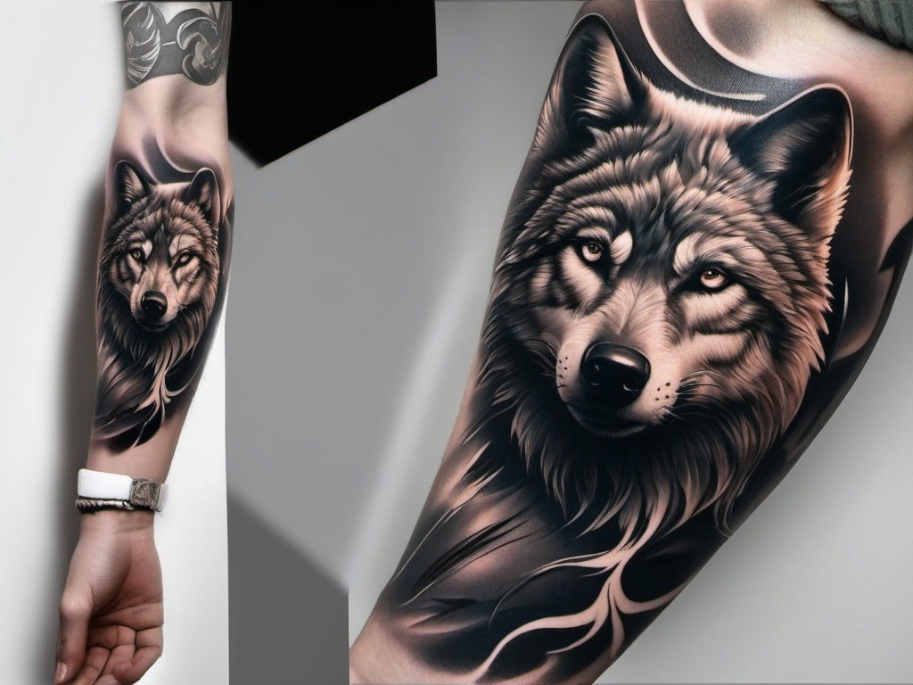 Wolf Sleeve Tattoo Ideas,ideas for a full sleeve tattoo depicting the untamed spirit of the wolf. , tattoo design, white clean background