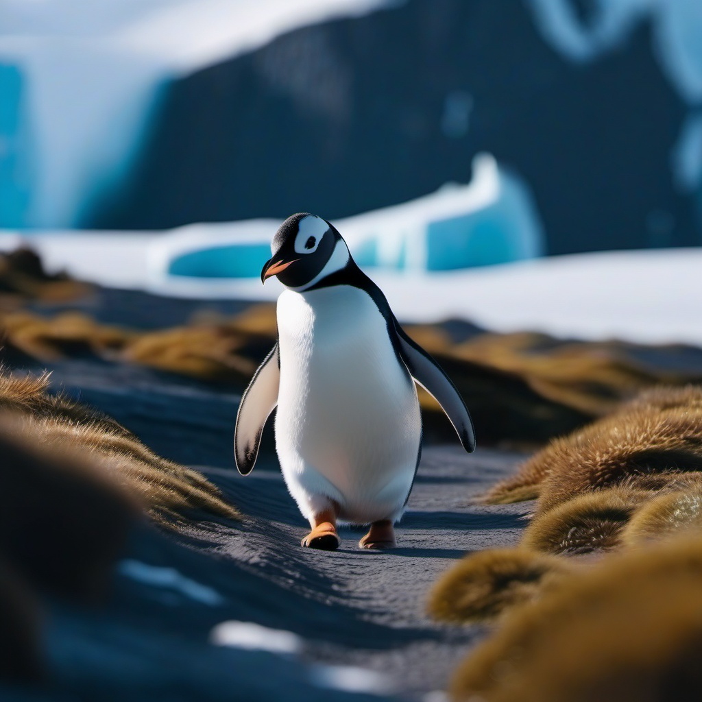 Cute Penguin Waddling in the Antarctic Wonderland 8k, cinematic, vivid colors