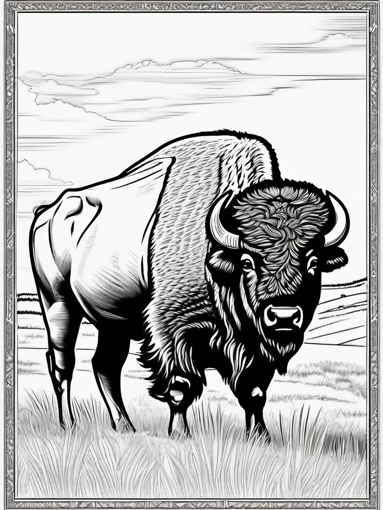 Bison Coloring Pages - Massive Grazing Beast of the Plains  black outline printable coloring page