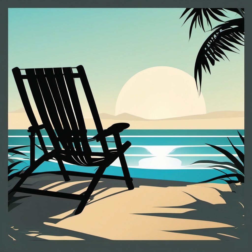 Beach Chair Clipart - A comfortable beach chair overlooking a tranquil shoreline, an invitation to relaxation.  color clipart, minimalist, vector art, 