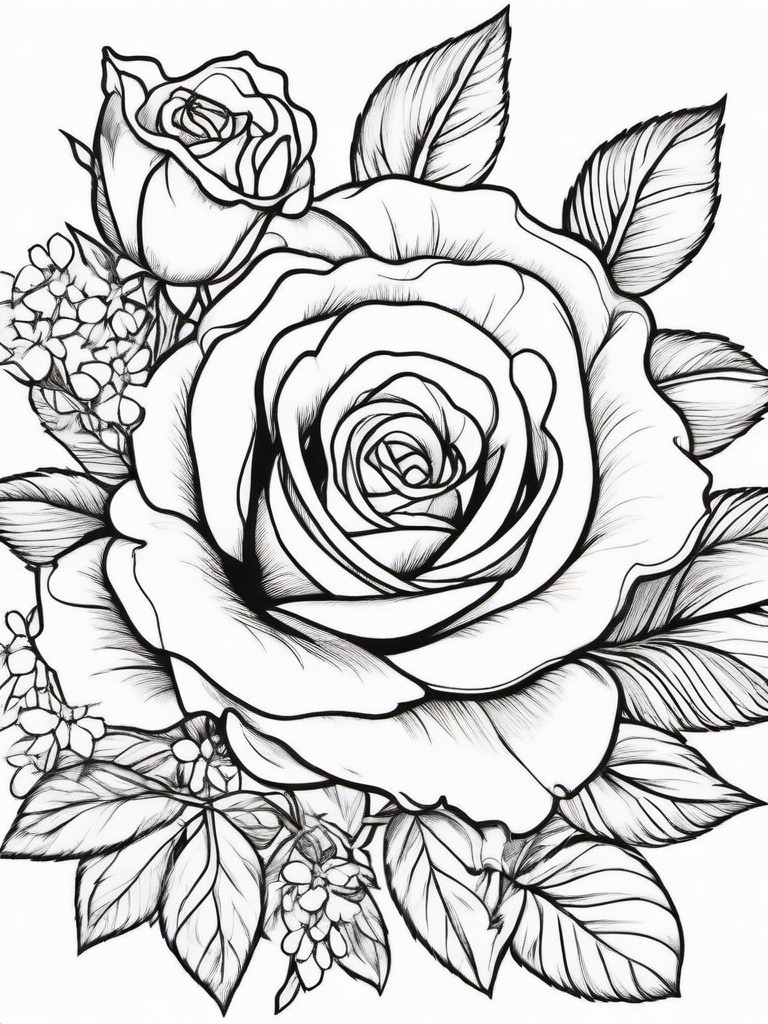 Rose Coloring Pages - Rose surrounded by tiny wildflowers  simple coloring pages