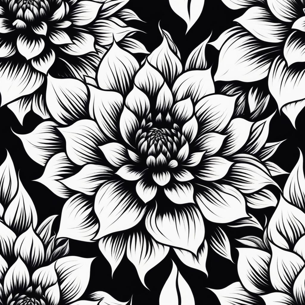 Black dahlia tattoos, Striking and bold tattoos featuring black dahlias.  vivid colors, white background, tattoo design