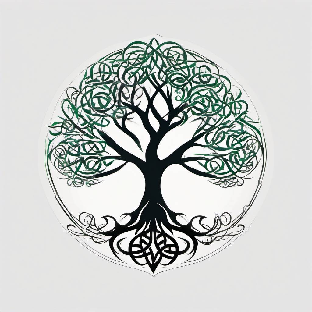 celtic tree tattoos  simple color tattoo,minimal,white background