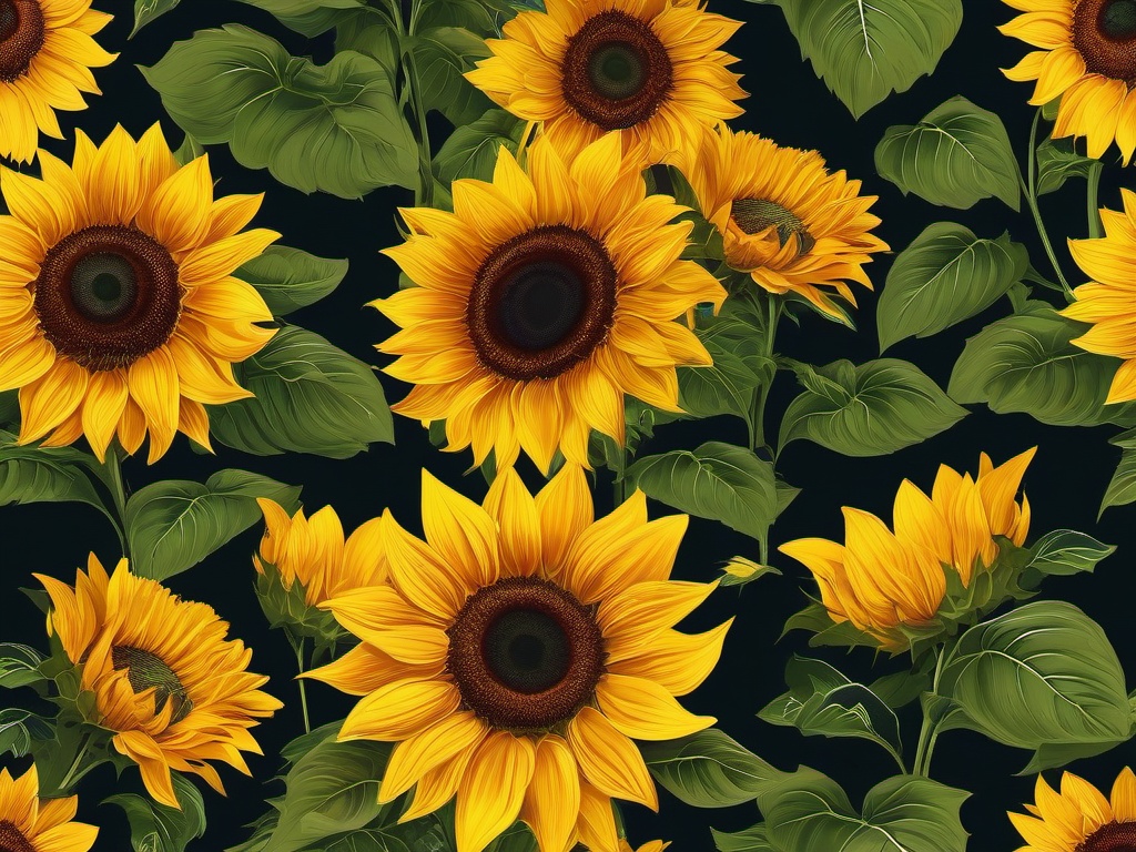 Sunflower Background - Bask in the vibrant glow of a sunflower field, where the cheerful yellow blooms add brightness and positivity to your digital space.  intricate patterns, splash art, wallpaper art