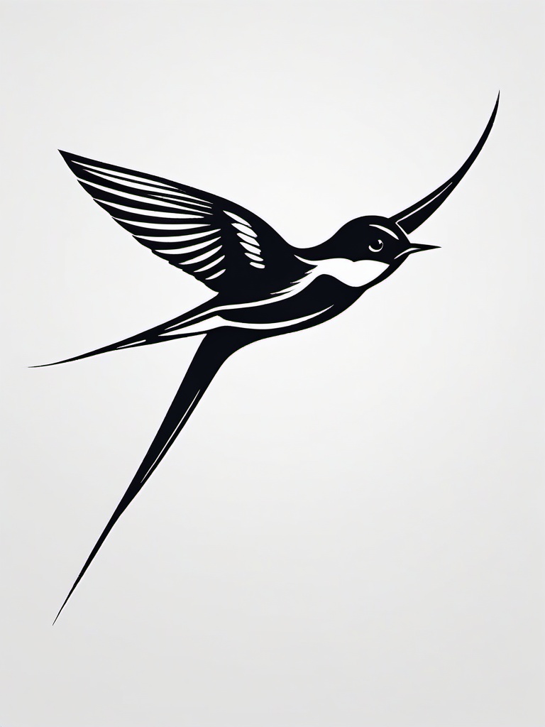 Classic Swallow Tattoo - Swallow in mid-flight  minimalist tattoo design, white background