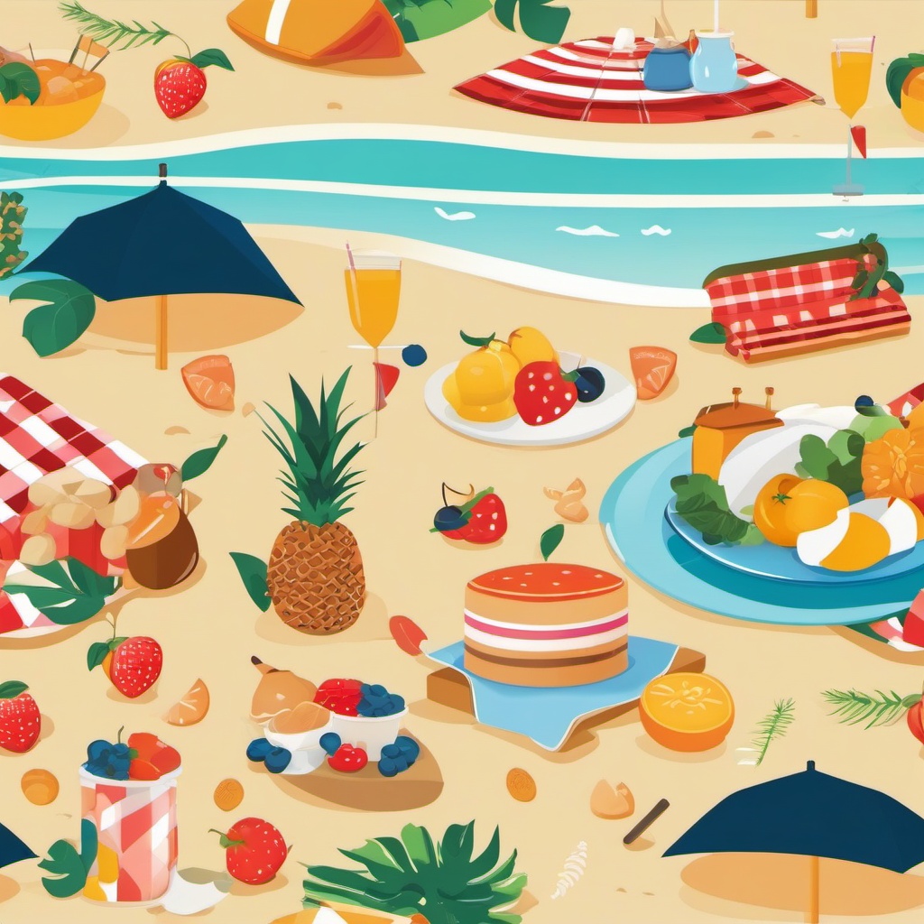 Summer Picnic on the Shore clipart - Picnic on the sandy shore, ,vector color clipart,minimal