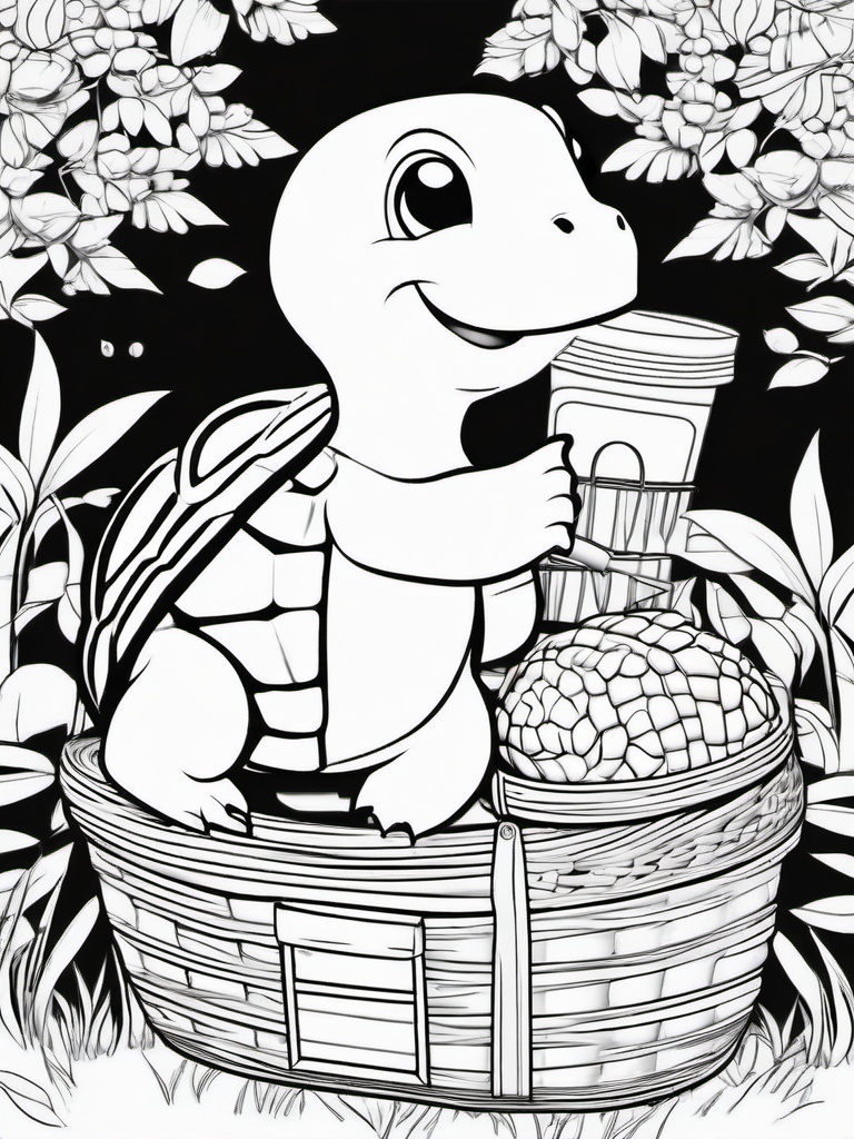 Turtle Coloring Pages - Turtle with a picnic basket full of goodies  simple coloring pages