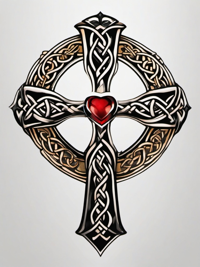 celtic cross claddagh tattoo  simple color tattoo,minimal,white background