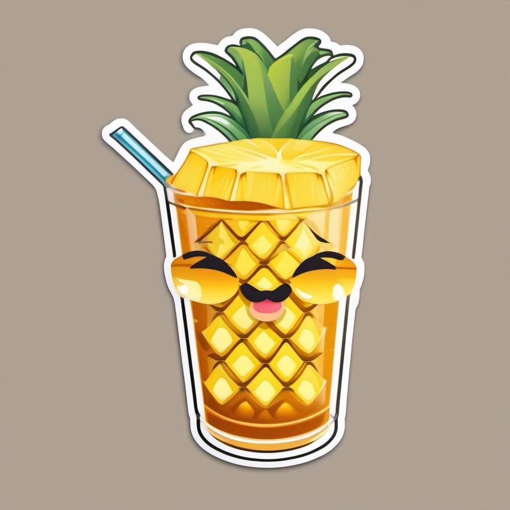 Pineapple Drink Emoji Sticker - Tropical refreshment, , sticker vector art, minimalist design