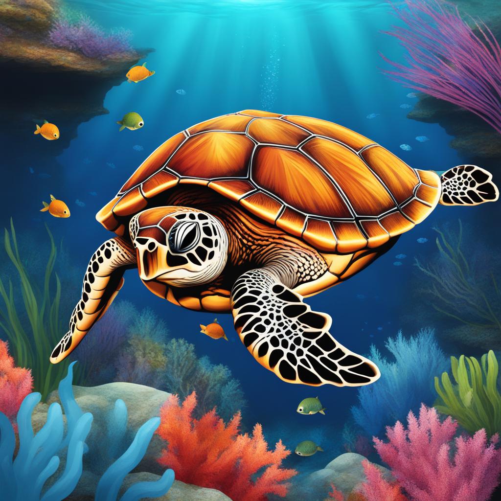 turtle clipart: cute turtle exploring a colorful underwater world. 