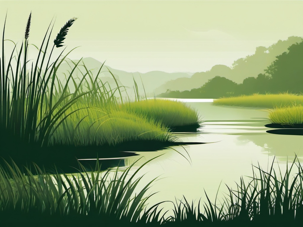 Grass clipart - tall grass by a peaceful river  color,minimalist,vector clipart