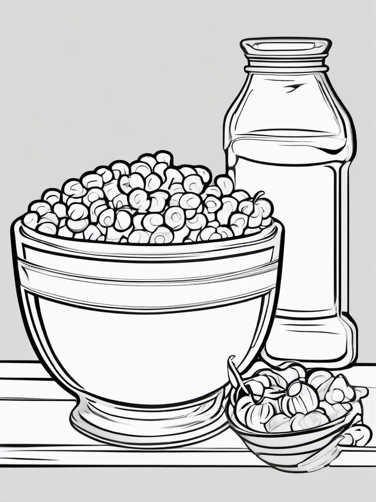 Food Coloring Pages - Bowl of cereal with milk and fruit  simple coloring pages