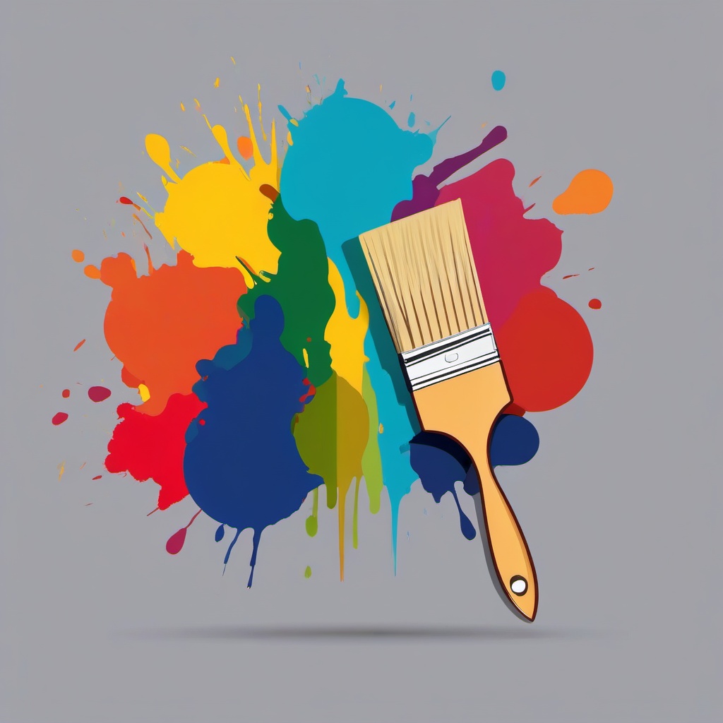 Paint Brush clipart - paintbrush making a splash on a blank wall  color,minimalist,vector clipart