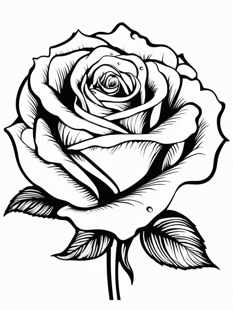 Rose Coloring Pages - Rose with water droplets  simple coloring pages