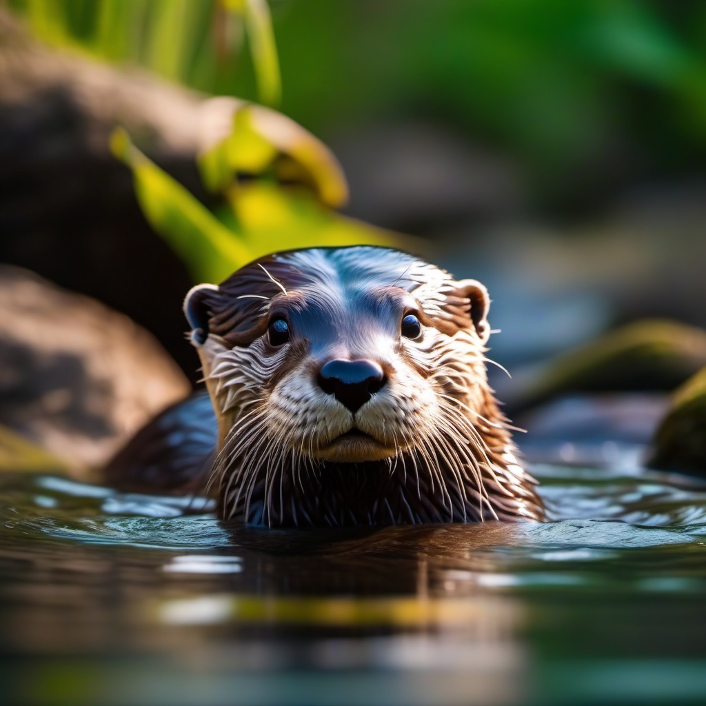 Cute Otter Playfully Swimming in a Peaceful Stream 8k, cinematic, vivid colors