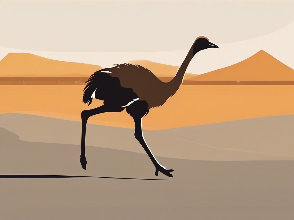 Ostrich Clipart - Ostrich running across the African savannah , minimal, 2d