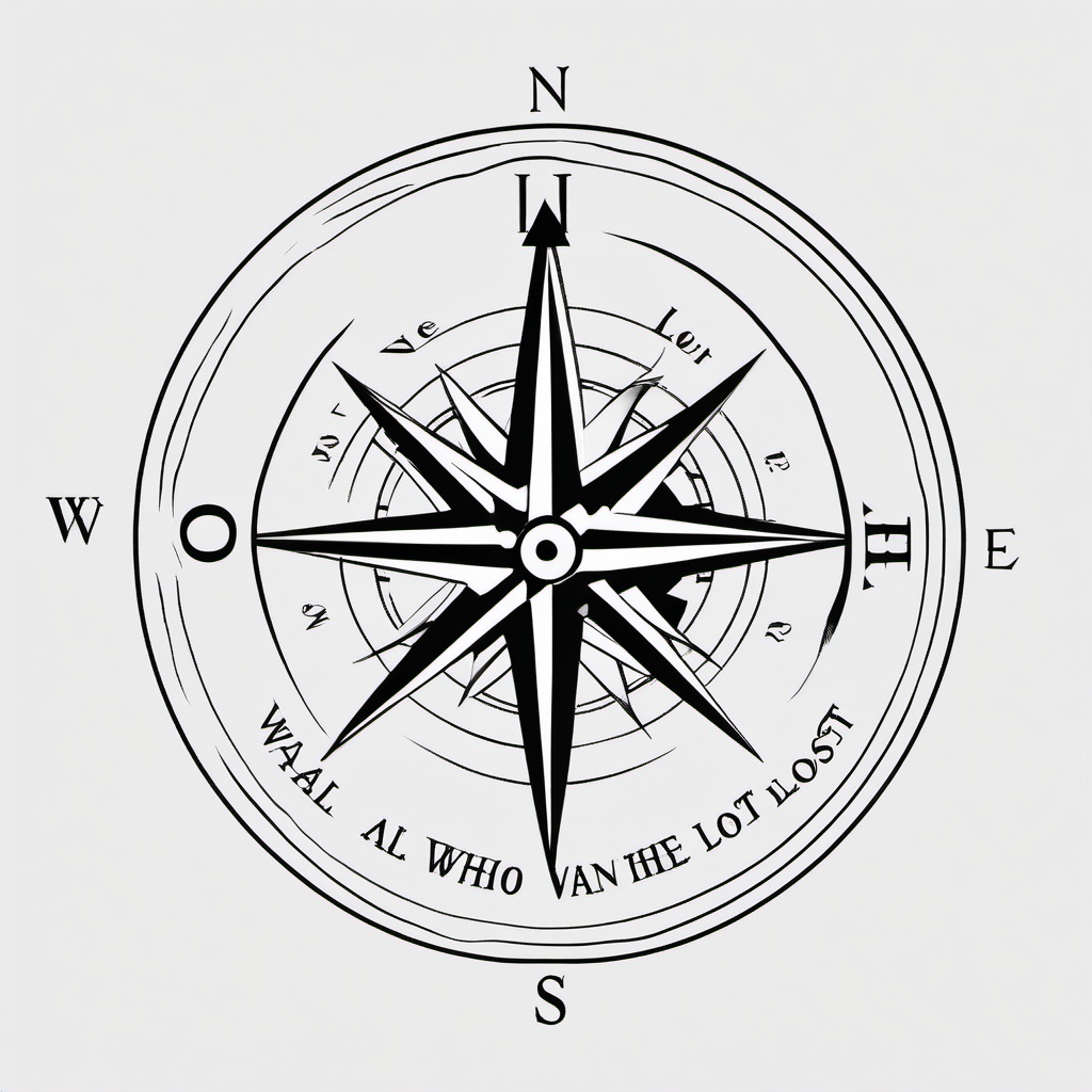 Compass Not All Who Wander Are Lost Tattoo - Compass tattoo with a meaningful quote.  simple vector tattoo,minimalist,white background