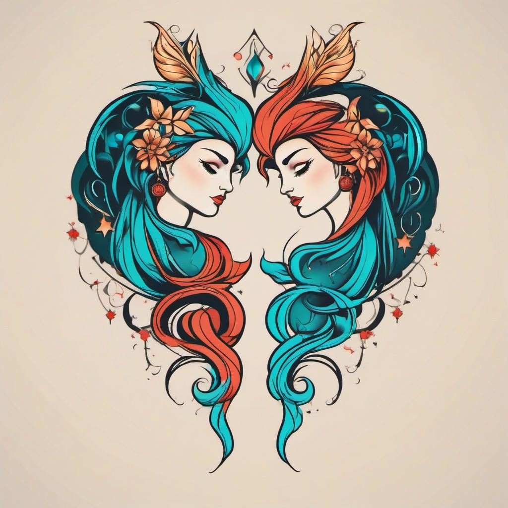 feminine gemini tattoos  simple vector color tattoo