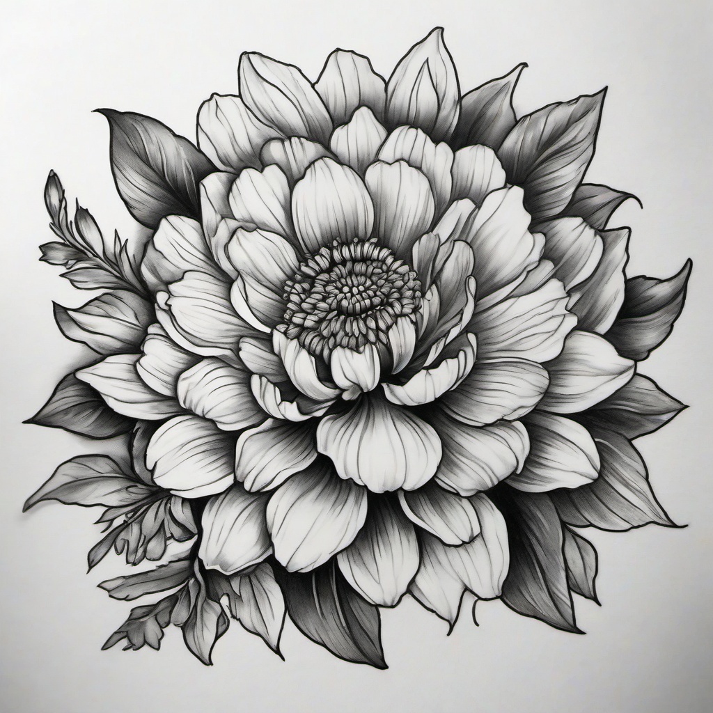 tattoo design drawing birth flower october marigold black and white 