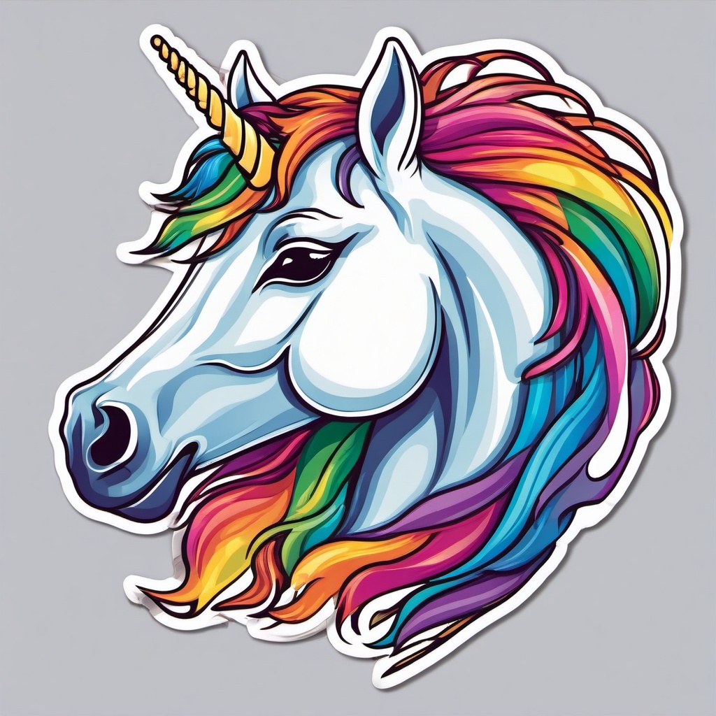 Rainbow Unicorn sticker- Magical Mane Whimsy, , color sticker vector art