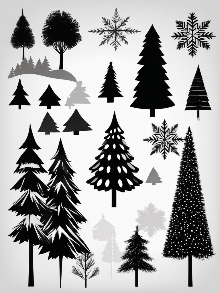 Christmas Trees Clip Art Black and White,Designing a winter wonderland scene with Christmas trees clip art black and white  simple, 2d flat