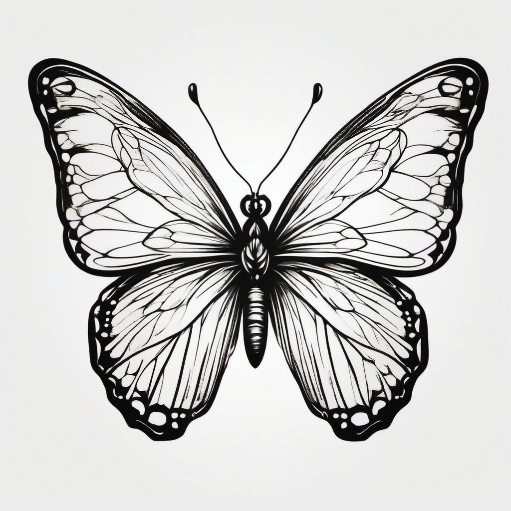 butterfly tattoo line drawing  simple color tattoo, minimal, white background