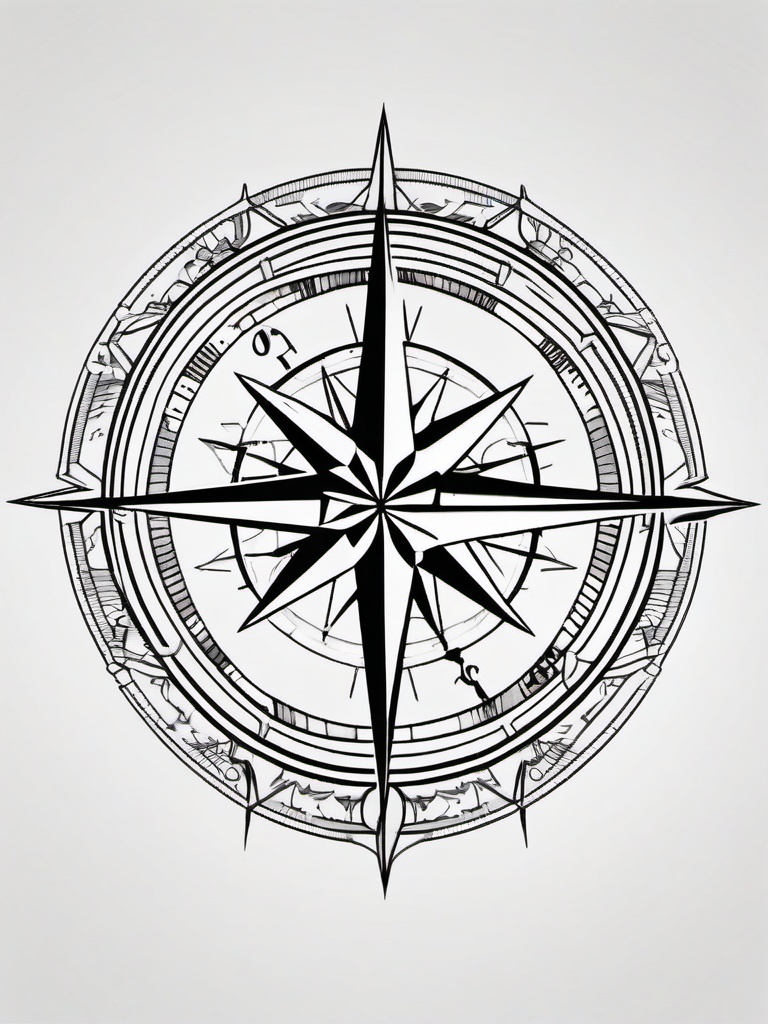 Compass Tattoo - A detailed compass tattoo guiding the way  few color tattoo design, simple line art, design clean white background