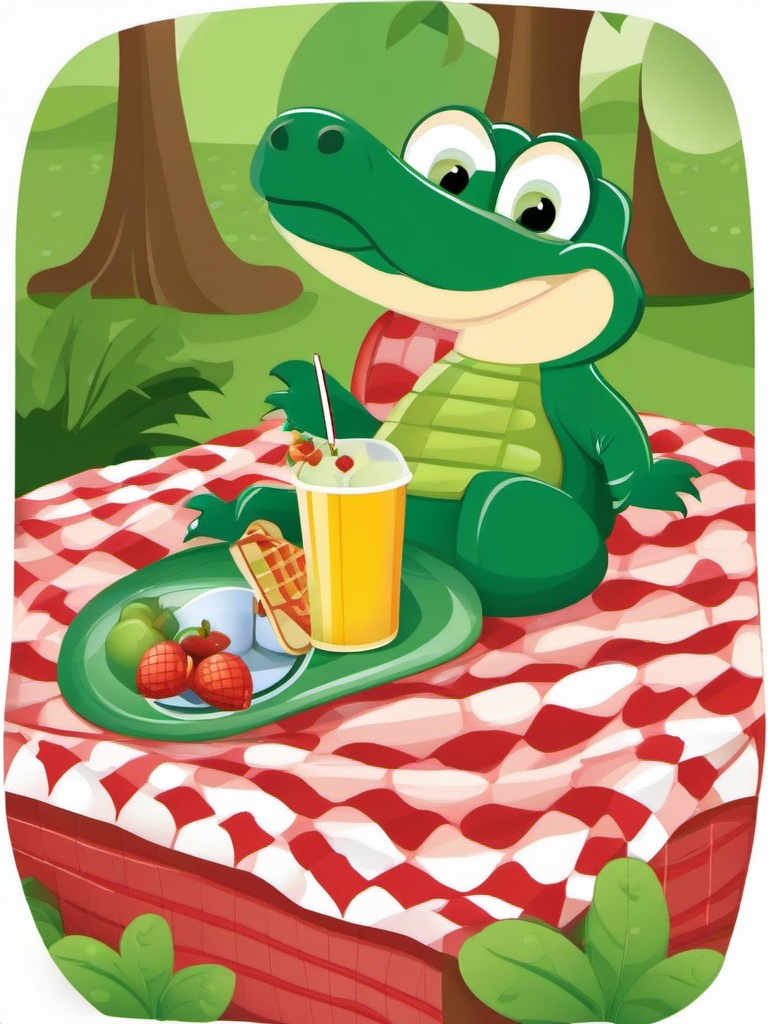 Alligator clipart - alligator enjoying a picnic  