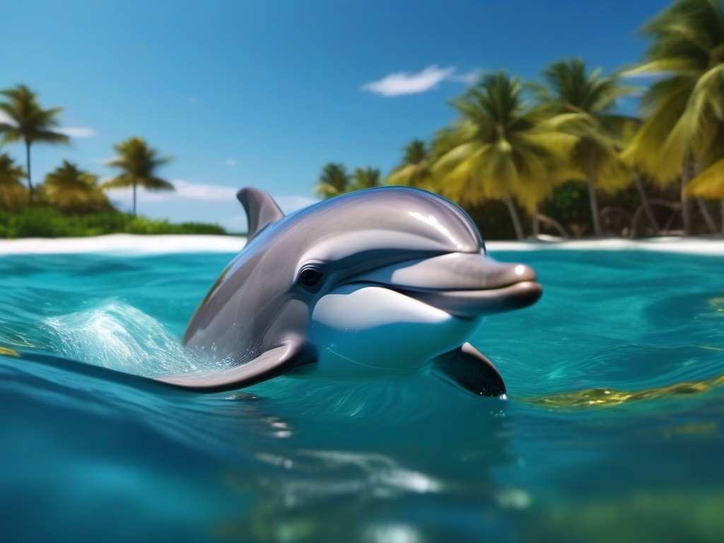 Cute Dolphin Playfully Swimming in a Crystal Lagoon 8k, cinematic, vivid colors