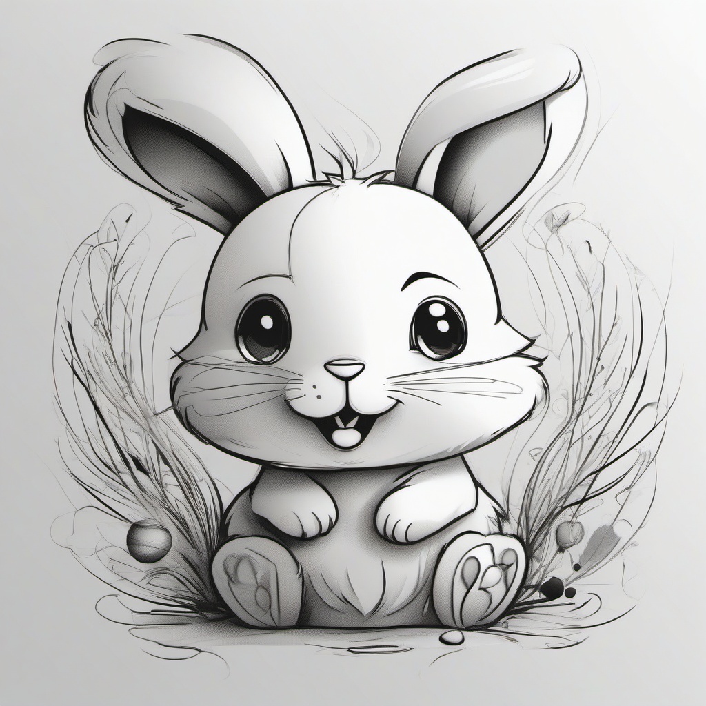 drawing of a cartoon bunny  minimal rough sketch scribbles,doodles,black and white