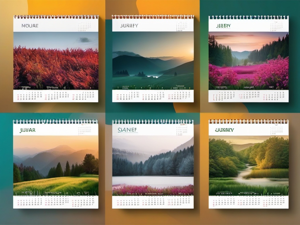 Calendar clipart - wall calendar with nature photographs  color,minimalist,vector clipart