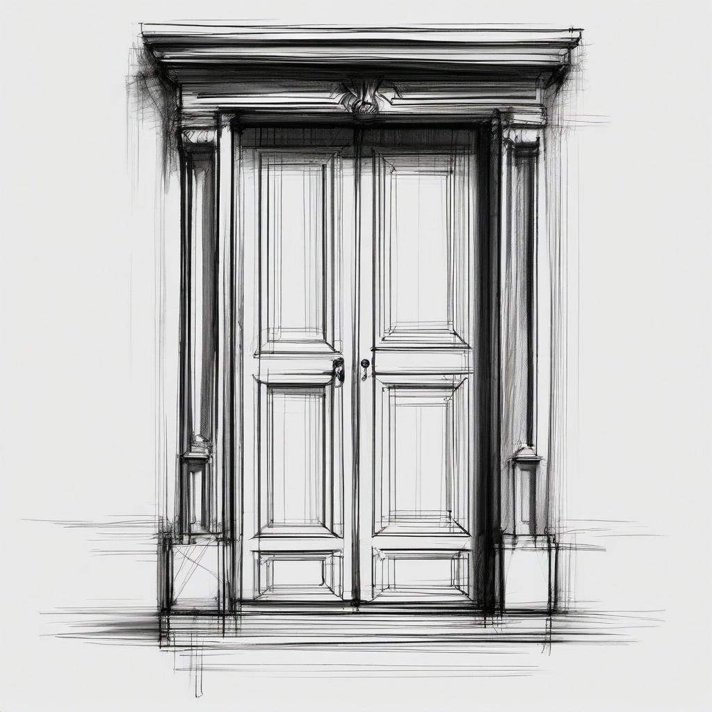 sketch of a door  minimal rough sketch scribbles,doodles,black and white