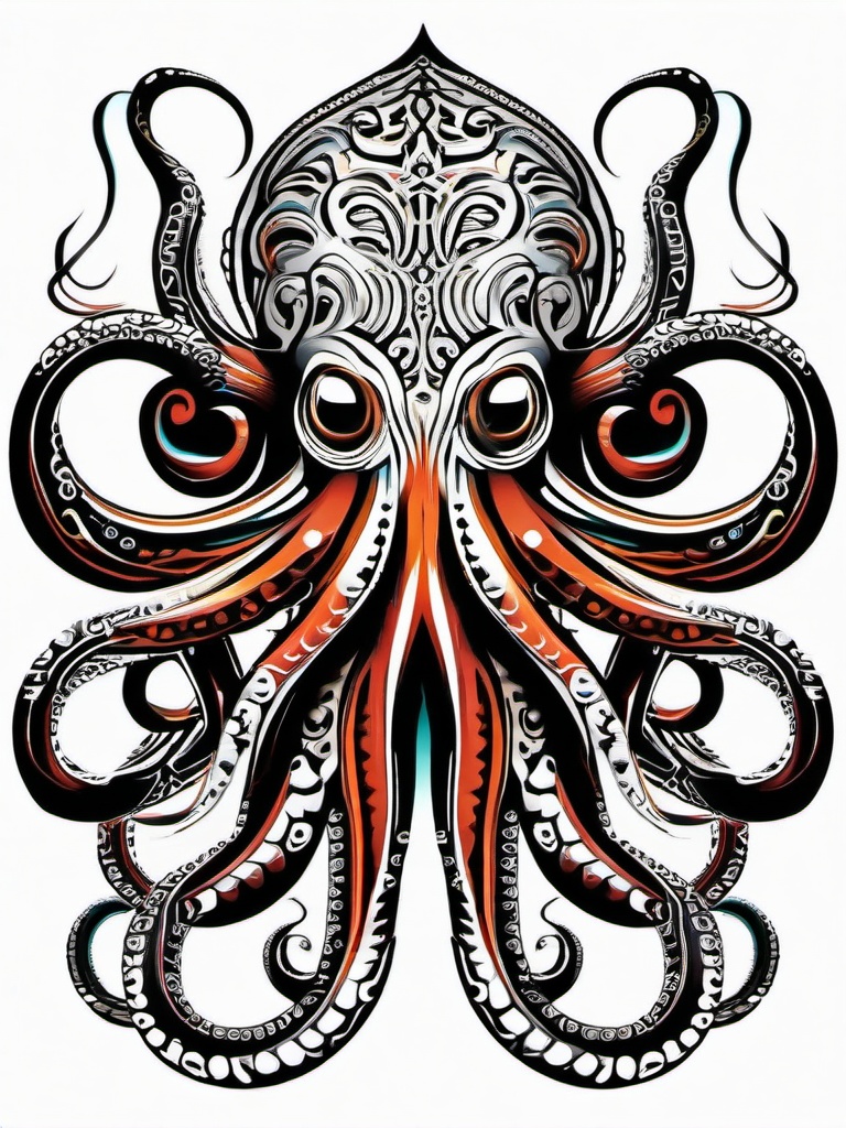 Tribal Tattoo Octopus - Combine tribal art with the symbolism of octopuses in a unique and visually striking tattoo design.  simple vector color tattoo,minimal,white background